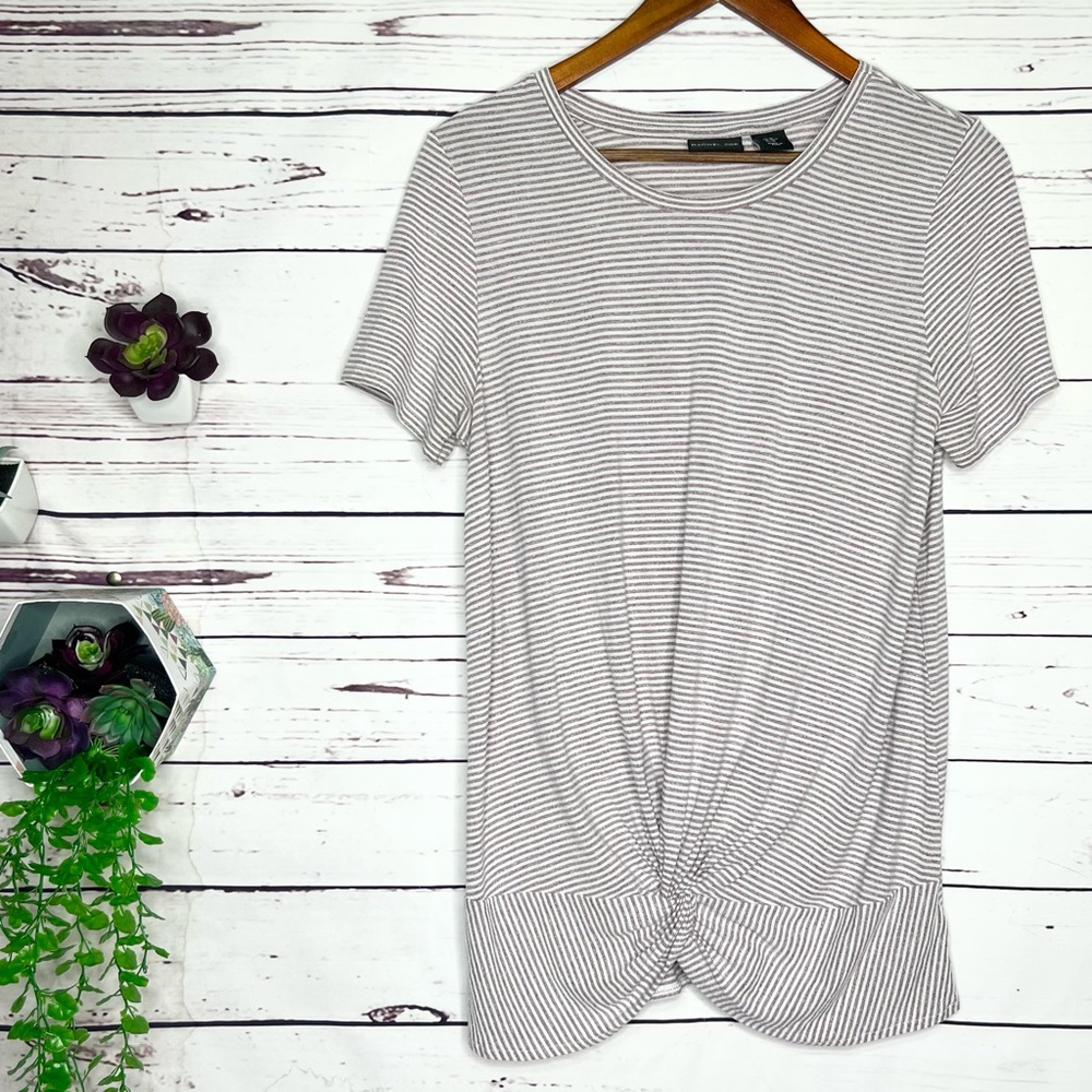 Rachel Zoe Mauve Pink & White Striped Twist Knot T-Shirt Top Size Medium